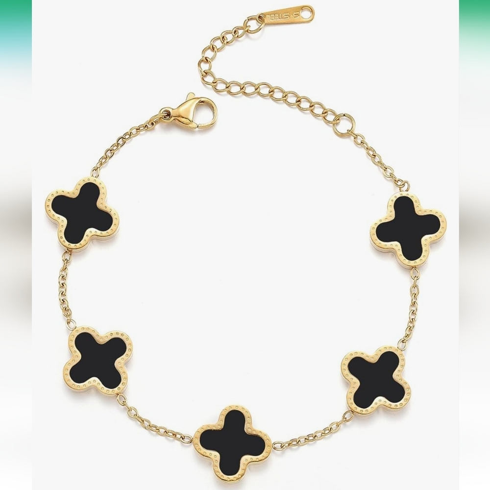 Black Alhambra Clover 18K Gold Plated Titanium Steel Bracelet